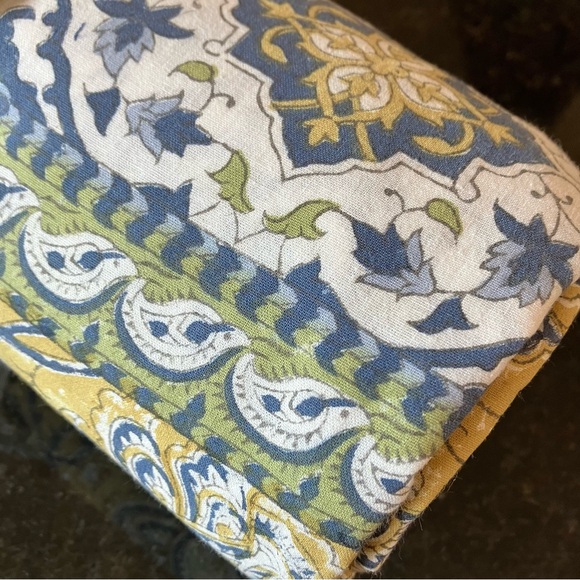 New Pottery Barn Carolle Kalamkari Block Print Tablecloth, Casual Cotton Yellow - Picture 12 of 14